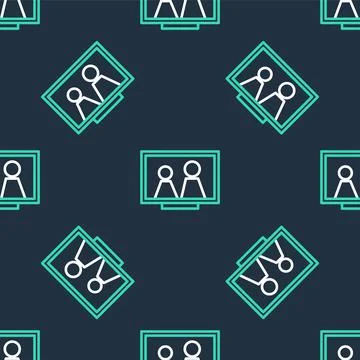 Line Picture frame on table icon isolated seamless pattern on black background Stock Illustration
