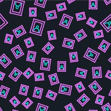 Line Picture frame on table icon isolated seamless pattern on black background Stock Illustration