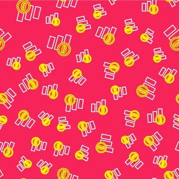 Line Pie chart infographic bitcoin icon isolated seamless pattern on red back イラスト素材