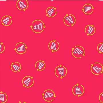 Line Pie chart infographic icon isolated seamless pattern on red background 스톡 일러스트