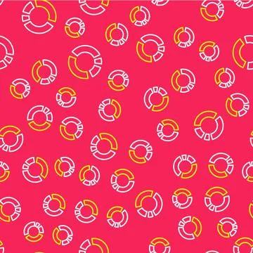 Line Pie chart infographic icon isolated seamless pattern on red background 스톡 일러스트