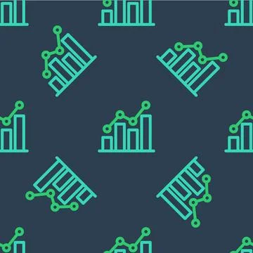 Line Pie chart infographic icon isolated seamless pattern on blue background Stock Illustration