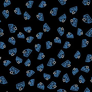 Line Piece of cake icon isolated seamless pattern on black background. Happy Stock Illustration