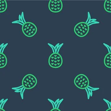 Line Pineapple tropical fruit icon isolated seamless pattern on blue background Illustrazione stock