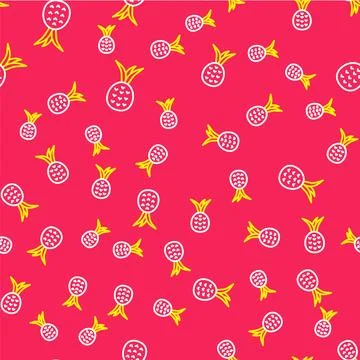 Line Pineapple tropical fruit icon isolated seamless pattern on red backgro.. Stock Illustration
