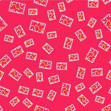 Line Pirate treasure map icon isolated seamless pattern on red background. .. Stock Illustration