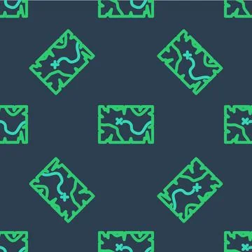 Line Pirate treasure map icon isolated seamless pattern on blue background... Stock Illustration