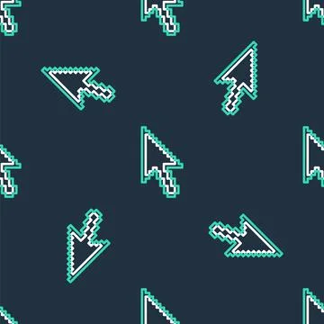 Line Pixel arrow cursor icon isolated seamless pattern on black background Stock Illustration