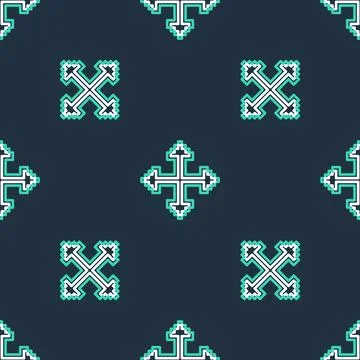 Line Pixel arrows in four directions icon isolated seamless pattern on black Illustrazione stock