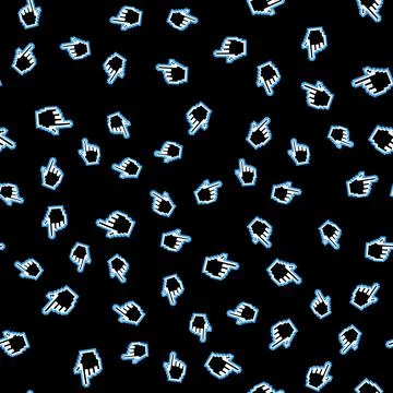 Line Pixel hand cursor icon isolated seamless pattern on black background Illustrazione stock