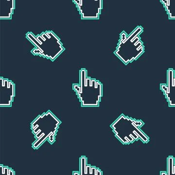 Line Pixel hand cursor icon isolated seamless pattern on black background Illustrazione stock