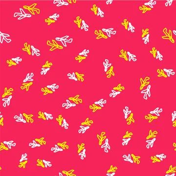 Line Plane icon isolated seamless pattern on red background. Flying airplane Stock Illustration
