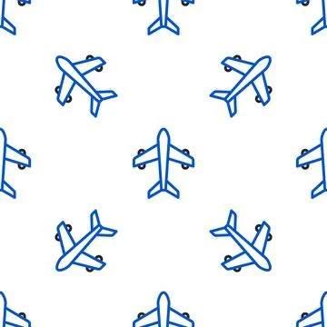 Line Plane icon isolated seamless pattern on white background. Flying airpl.. Stock Illustration