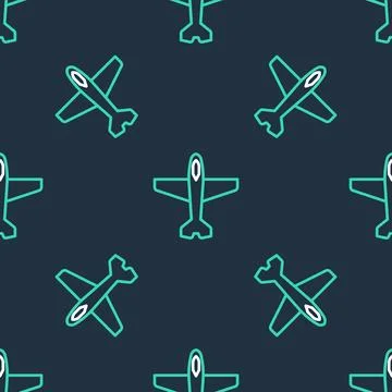 Line Plane icon isolated seamless pattern on black background. Flying airpl.. 스톡 일러스트