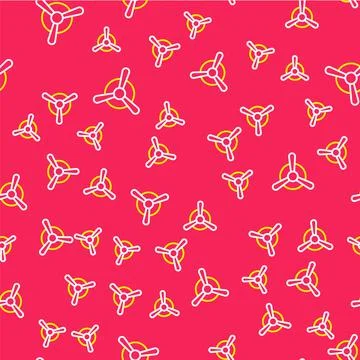 Line Plane propeller icon isolated seamless pattern on red background. Vintage 스톡 일러스트