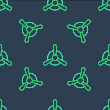 Line Plane propeller icon isolated seamless pattern on blue background. Vintage Stock Illustration