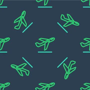 Line Plane takeoff icon isolated seamless pattern on blue background. Airplane イラスト素材
