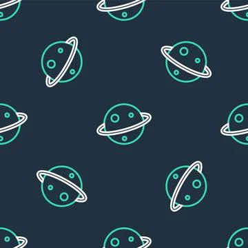 Line Planet Saturn with planetary ring system icon isolated seamless pattern  Stock Illustration