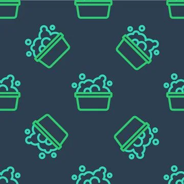 Line Plastic basin with soap suds icon isolated seamless pattern on blue Stock Illustration
