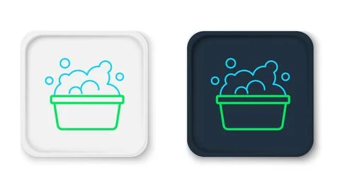Line Plastic basin with soap suds icon isolated on white background. Bowl w.. Stock Illustration
