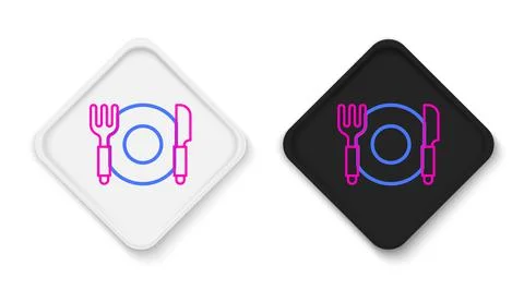 Line Plate, fork and knife icon isolated on white background. Cutlery symbol Illustrazione stock