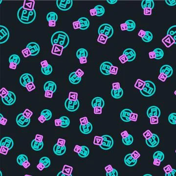 Line Play in square icon isolated seamless pattern on black background.  Vect Stock Illustration