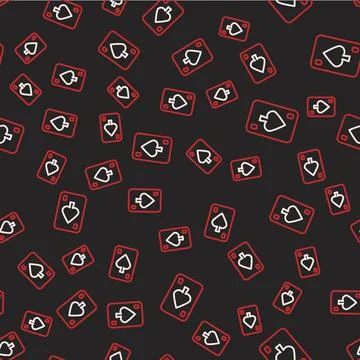 Line Playing cards icon isolated seamless pattern on black background. Casino イラスト素材