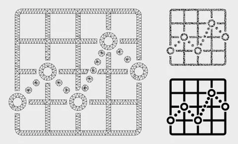 Line Plot Vector Mesh Wire Frame Model and Triangle Mosaic Icon 스톡 일러스트