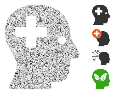 Line Plus Head Icon Vector Collage Illustrazione stock