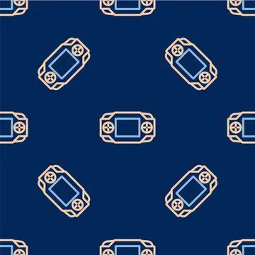 Line Portable video game console icon isolated seamless pattern on blue Stock Illustration