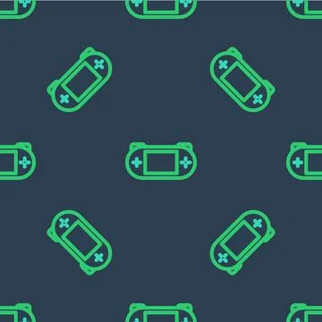 Line Portable video game console icon isolated seamless pattern on blue bac.. Stock Illustration