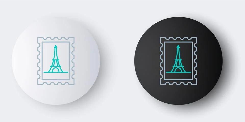 Line Postal stamp and Eiffel tower icon isolated on grey background. Colorful Stock Illustration