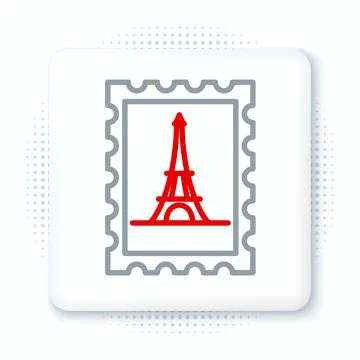 Line Postal stamp and Eiffel tower icon isolated on white background. Colorful Stock Illustration