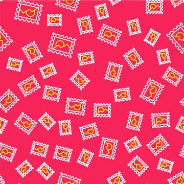 Line Postal stamp icon isolated seamless pattern on red background. Vector 库存插图