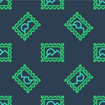 Line Postal stamp icon isolated seamless pattern on blue background. Vector 库存插图