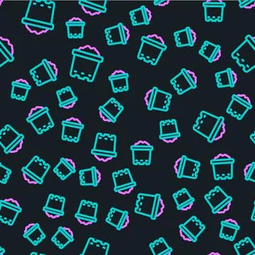 Line Pot with soil icon isolated seamless pattern on black background. Vector Stock Illustration
