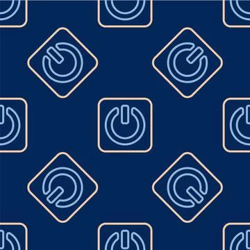 Line Power button icon isolated seamless pattern on blue background. Start si Stock Illustration