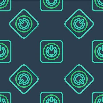 Line Power button icon isolated seamless pattern on blue background. Start .. Illustrazione stock