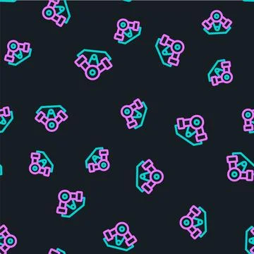 Line Power car engine icon isolated seamless pattern on black background. Vector Illustrazione stock