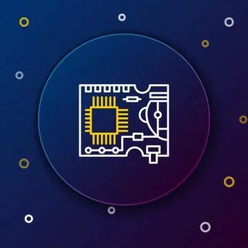 Line Printed circuit board PCB icon isolated on blue background. Colorful Stock Illustration