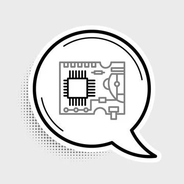 Line Printed circuit board PCB icon isolated on grey background. Colorful o.. Stock Illustration