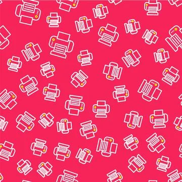 Line Printer icon isolated seamless pattern on red background. Vector Stock Illustration