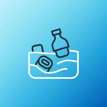 Line The problem of pollution of the ocean icon isolated on blue background. The Illustrazione stock