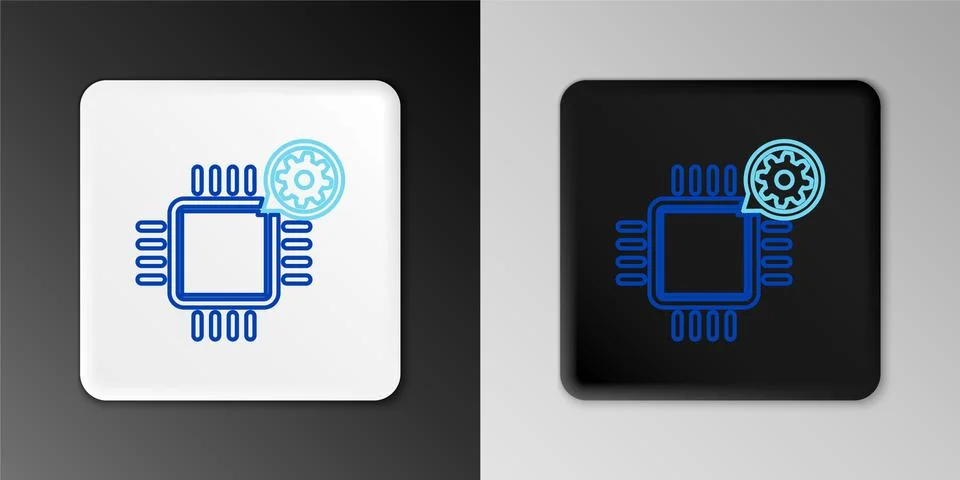 Line Processor and gear icon isolated on grey background. CPU, chip service 스톡 일러스트