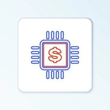 Line Processor chip with dollar icon isolated on white background. CPU and a Stock Illustration