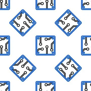 Line Processor icon isolated seamless pattern on white background. CPU, central 스톡 일러스트