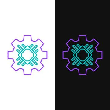 Line Processor icon isolated on white and black background. CPU, central Stockillustratie