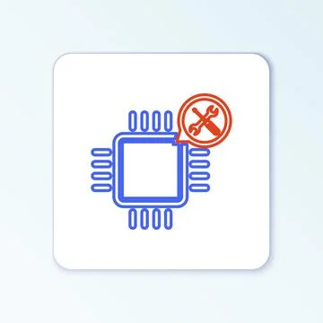 Line Processor with screwdriver and wrench icon isolated on white background Stock Illustration