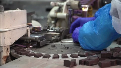 Line for the production and packaging of sweets in a chocolate factory. Stock Footage 162665620