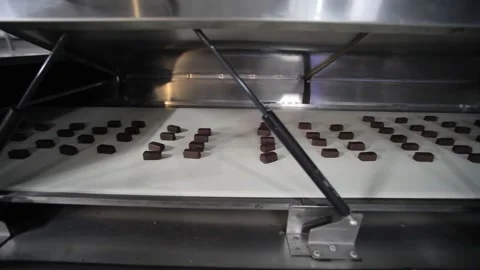 Line for the production and packaging of sweets in a chocolate factory. Stock Footage 162666101